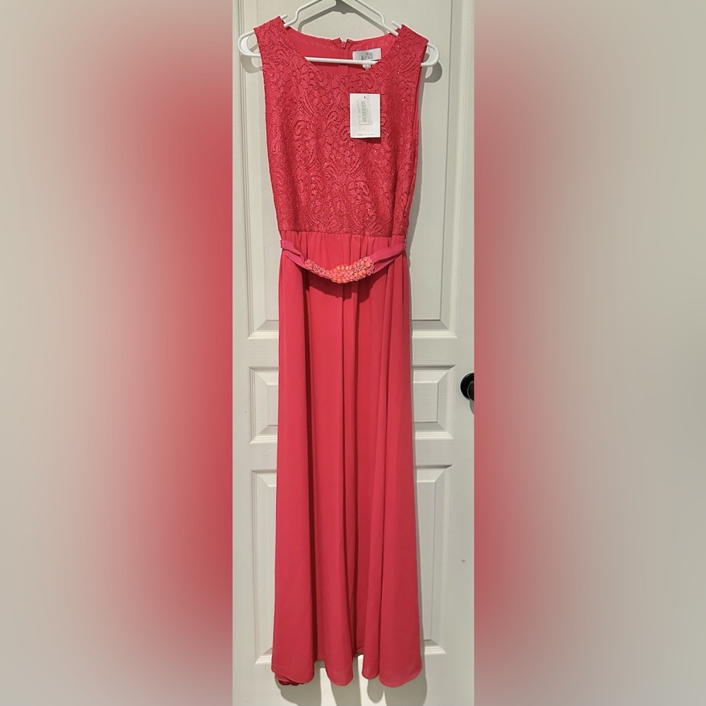 NWT Belle Badgley Mischka Georgia Gown Shining Lace Bodice Jewel Ribbon Belt B2